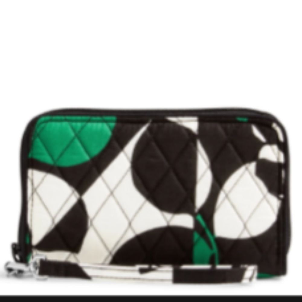 Vera Bradley RFID Grab & Go Wristlet Imperial Rose Black Green Clutch
